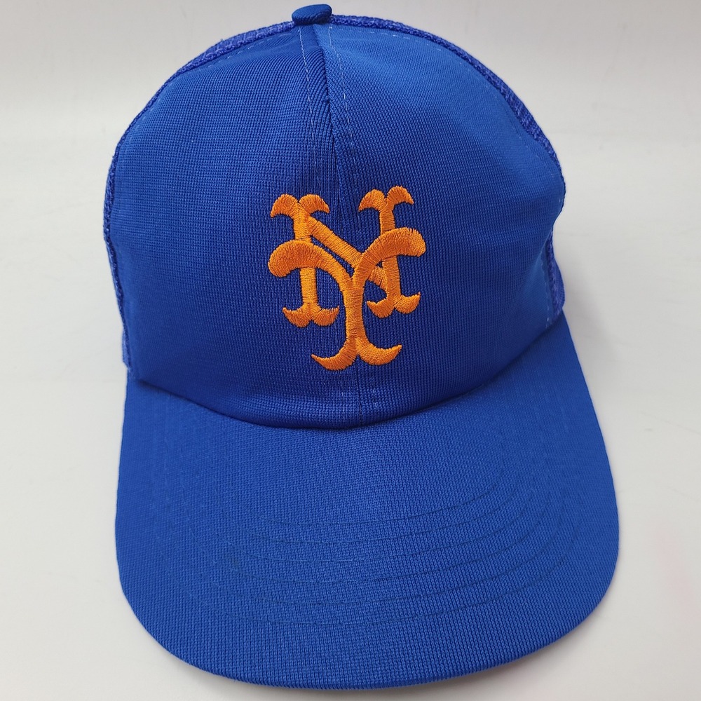 Vintage New York Mets Hat Snapback Trucker Mesh UII Blue Orange MLB Baseball Men